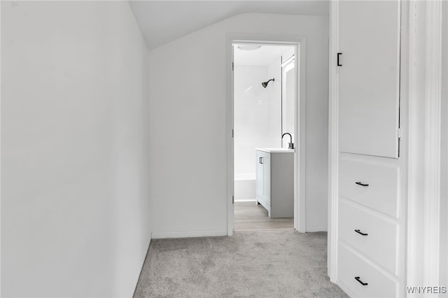 1335 James Ave, Niagara Falls, NY 14305 - corridor featuring light colored carpet and lofted ceiling