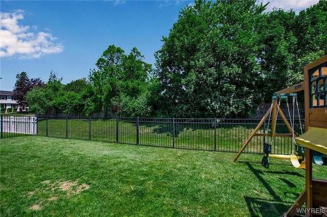 5 Scooter Ln, Hamburg, NY 14075 - fenced backyard featuring a playground