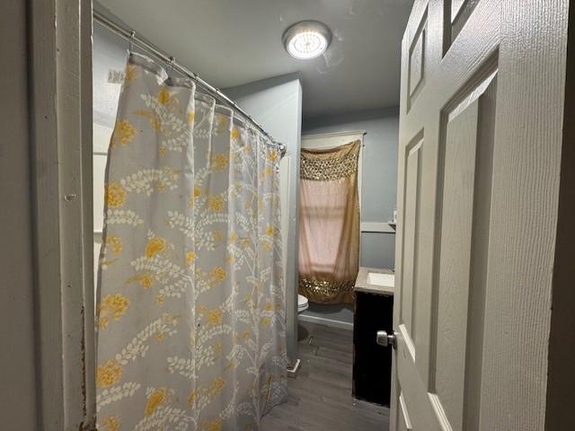 355 Champlain St Unit 353, Rochester, NY 14611 - full bathroom with wood finished floors, vanity, and a shower with curtain