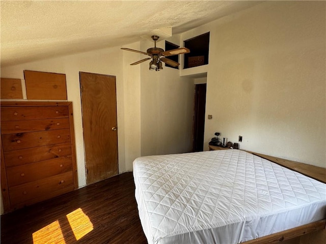 672 Backus Rd, New Lisbon, NY 13415 - bedroom with wood finished floors, lofted ceiling, a textured ceiling, and a ceiling fan