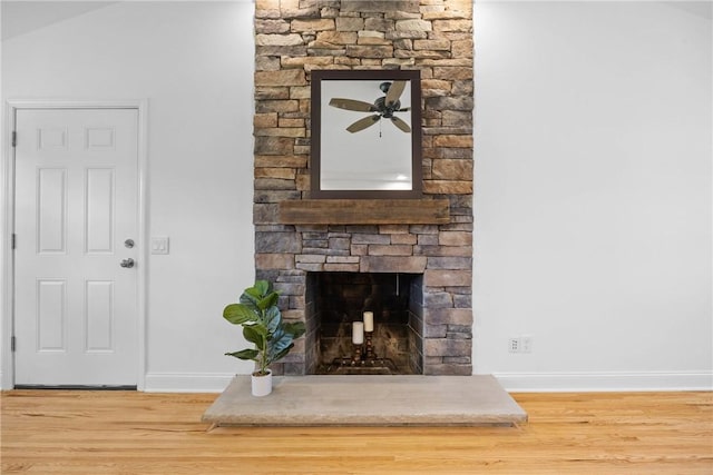 33 W Crest Dr, Gates, NY 14606 - detailed view of wood finished floors, a fireplace, and ceiling fan