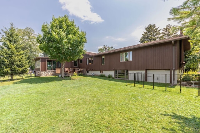 117 Shoreview Dr, Clay, NY 13090 - rear view of house with a garage and a deck