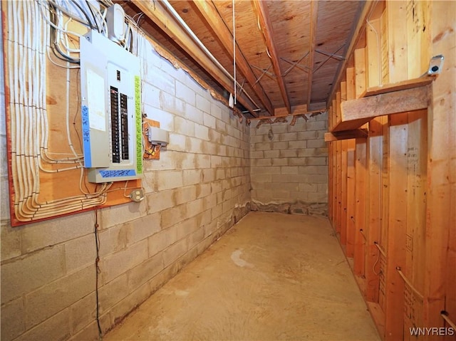 213 Bradshaw Rd, Dryden, NY 13053 - unfinished basement featuring electric panel and concrete block wall