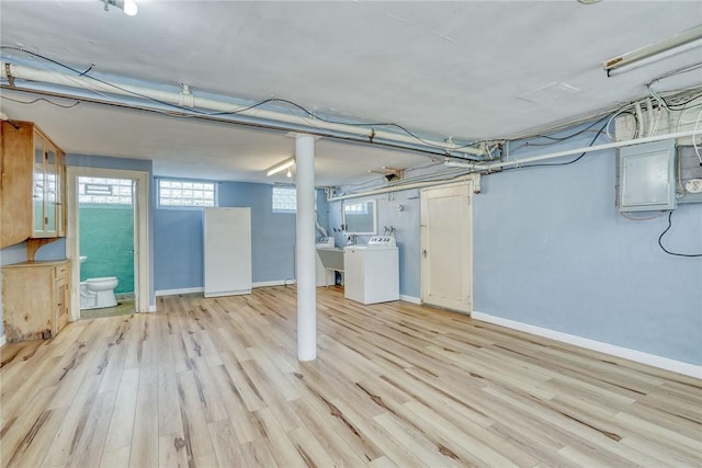 112 Isabelle St, Rochester, NY 14606 - basement with electric panel, washer / dryer, and wood finished floors