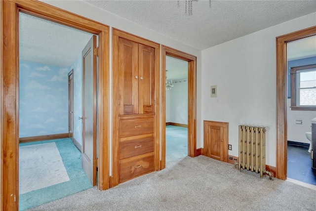 112 Isabelle St, Rochester, NY 14606 - hallway featuring radiator heating unit, carpet flooring, and a textured ceiling