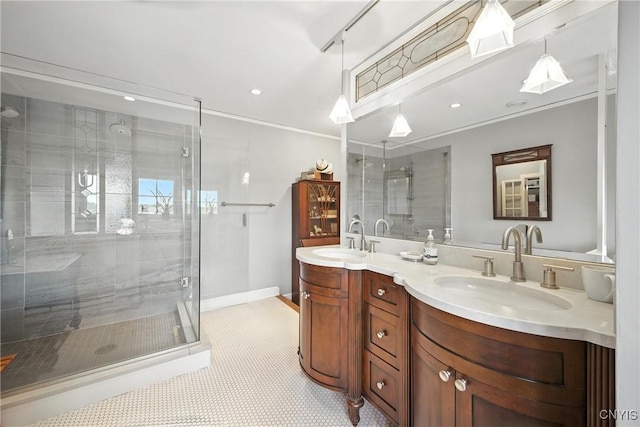 306 Berkeley Dr, Syracuse, NY 13210 - full bathroom featuring double vanity, a stall shower, and recessed lighting