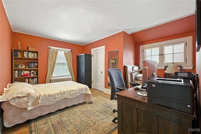 306 Berkeley Dr, Syracuse, NY 13210 - bedroom featuring radiator, multiple windows, light wood-style floors, and a desk