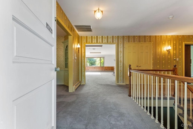 20 Cross Rd, Dewitt, NY 13224 - hall featuring carpet, wallpapered walls, and an upstairs landing