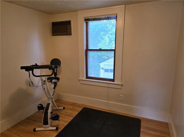 211 Steko Ave, Rochester, NY 14615 - exercise room featuring wood finished floors, an AC wall unit, and a textured ceiling