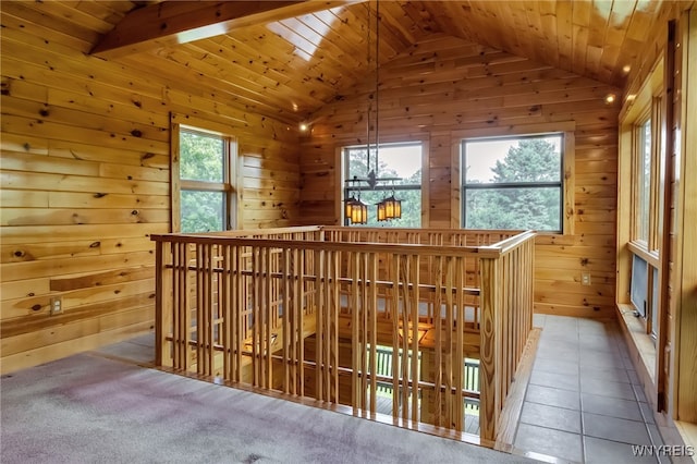 1520 Davis Rd, Aurora, NY 14170 - hall featuring lofted ceiling and wooden walls
