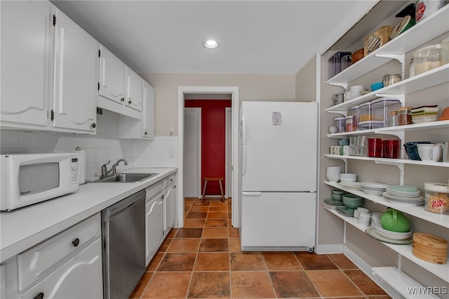 32 Bernhardt Dr Unit 5, Amherst, NY 14226 - kitchen featuring white appliances, open shelves, white cabinets, and recessed lighting