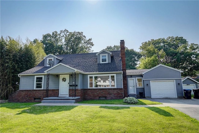 3245 Culver Rd, Irondequoit, NY 14622 - cape cod home with a chimney, an attached garage, driveway, and a front yard
