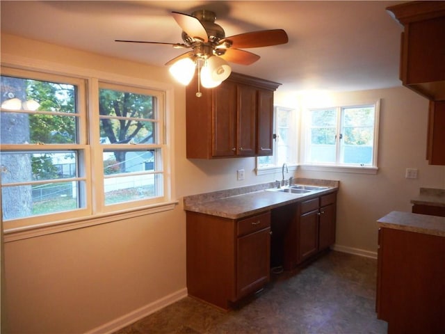 3245 Culver Rd, Irondequoit, NY 14622 - kitchen with ceiling fan and brown cabinets