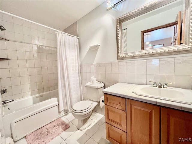 23 Burden Dr, Oswego, NY 13126 - full bath with vanity, shower / bathtub combination with curtain, tile patterned flooring, and tile walls