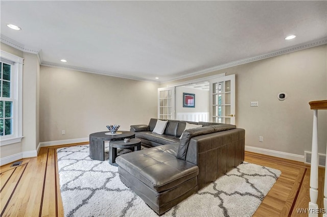 57 Middlebury Rd, Orchard Park, NY 14127 - living area with crown molding, wood finished floors, and recessed lighting