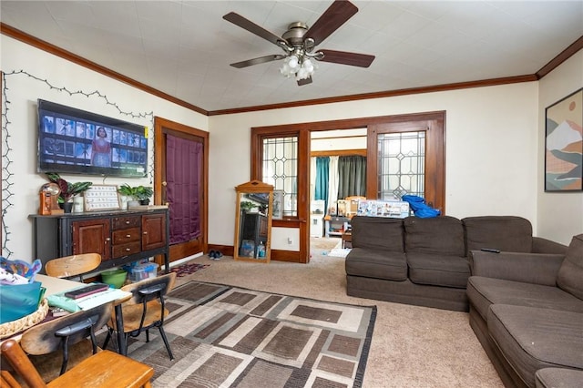147 Springfield Ave, Rochester, NY 14609 - carpeted living room with ornamental molding and ceiling fan