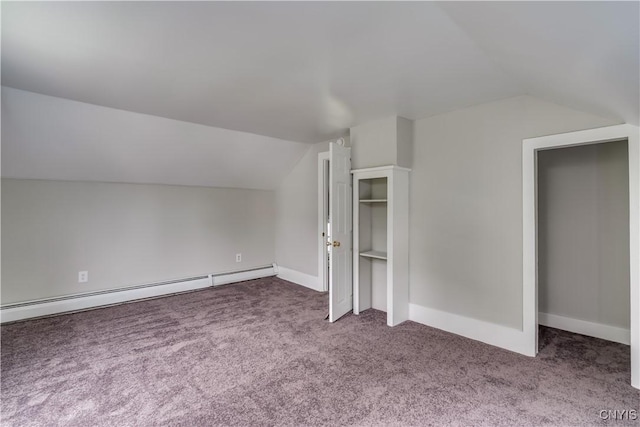 713 Parham St, Wilna, NY 13619 - additional living space featuring a baseboard radiator, lofted ceiling, and carpet