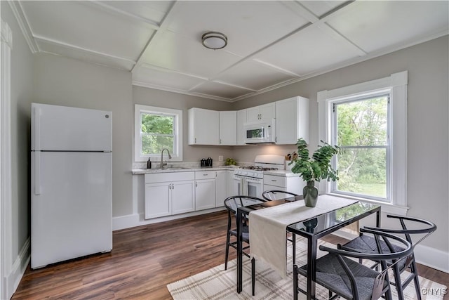 713 Parham St, Wilna, NY 13619 - kitchen with white appliances, white cabinetry, dark wood-type flooring, and light countertops