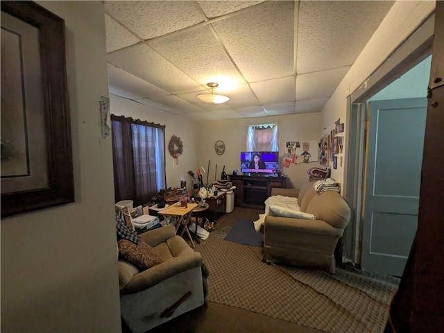 10 Mcclellan Ave, Mount Jewett Boro, PA 16740 - carpeted living area with a paneled ceiling