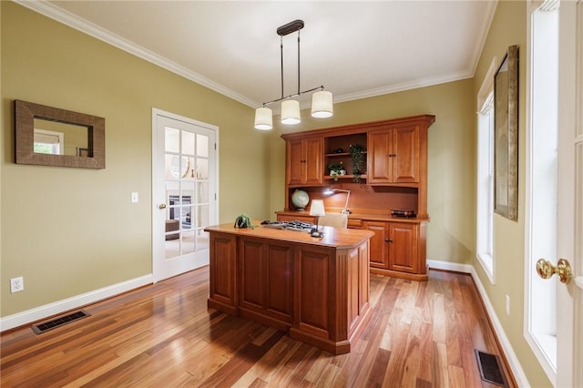 6915 Proximity Ln, Victor, NY 14564 - office area with light wood-style flooring and crown molding