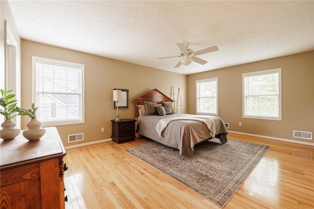 6915 Proximity Ln, Victor, NY 14564 - bedroom with light wood-style flooring, a textured ceiling, and ceiling fan