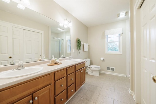 6915 Proximity Ln, Victor, NY 14564 - full bath with double vanity, a shower stall, and tile patterned flooring