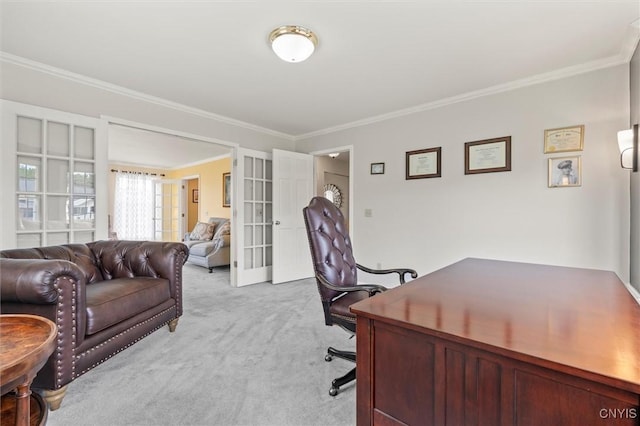 331 Hickory Ln, Hastings, NY 13036 - office featuring french doors, light carpet, and crown molding