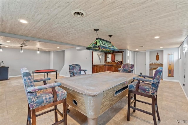 331 Hickory Ln, Hastings, NY 13036 - game room featuring pool table, wooden ceiling, bar, light tile patterned floors, and recessed lighting