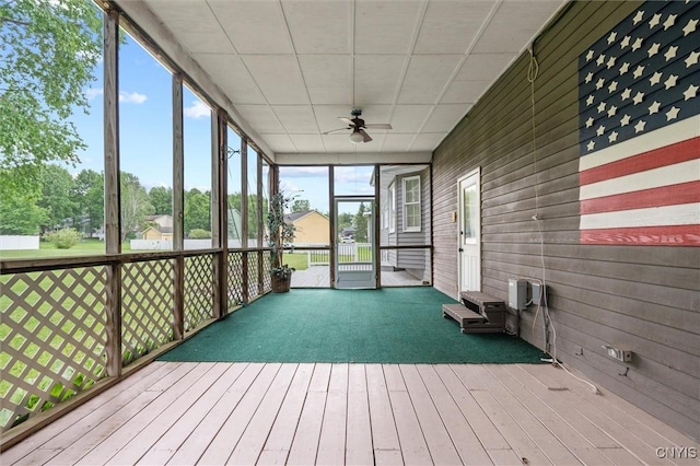331 Hickory Ln, Hastings, NY 13036 - unfurnished sunroom featuring a ceiling fan