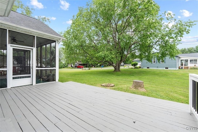 331 Hickory Ln, Hastings, NY 13036 - wooden deck featuring a sunroom and a lawn