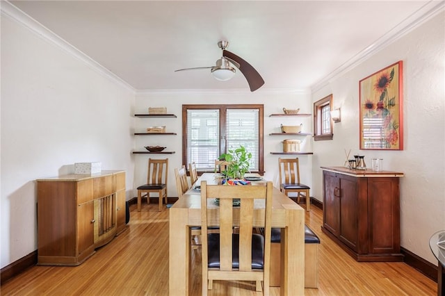108 Iroquois St, Rochester, NY 14609 - dining area featuring a ceiling fan, ornamental molding, and light wood-style floors