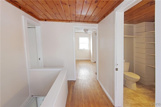 32 Franklin St, Champion, NY 13619 - corridor with wooden ceiling, an upstairs landing, and wood finished floors