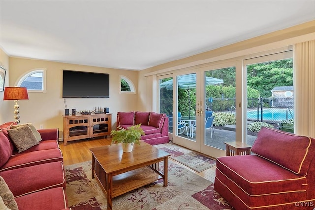 1705 Lancelot Pl, Skaneateles, NY 13152 - living room with light wood finished floors and french doors