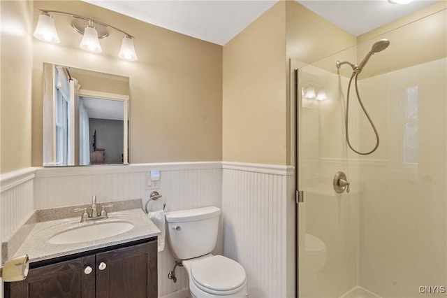 1705 Lancelot Pl, Skaneateles, NY 13152 - bathroom with a stall shower, wainscoting, and vanity