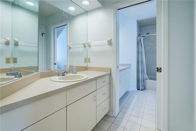 10 Muirfield Ct, Pittsford, NY 14534 - full bath featuring vanity, tile patterned floors, and shower / bath combination with curtain