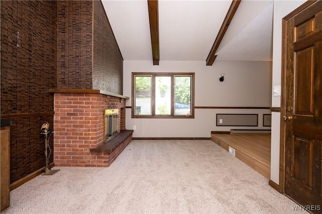 92 Schiller St, Buffalo, NY 14206 - unfurnished living room featuring carpet, a fireplace, and baseboard heating