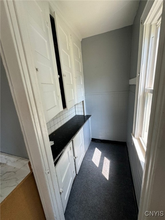 152 Fage Ave Unit 54, Syracuse, NY 13205 - bar area with tile walls, dark colored carpet, and a wainscoted wall