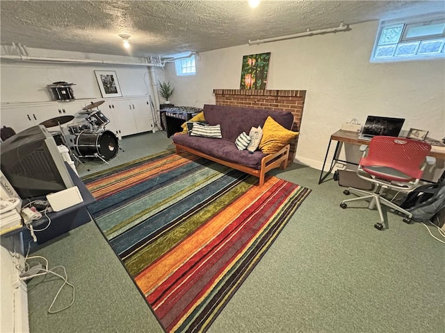 290 Hollywood Ave, Brighton, NY 14618 - living room with a textured ceiling, carpet floors, and an office area
