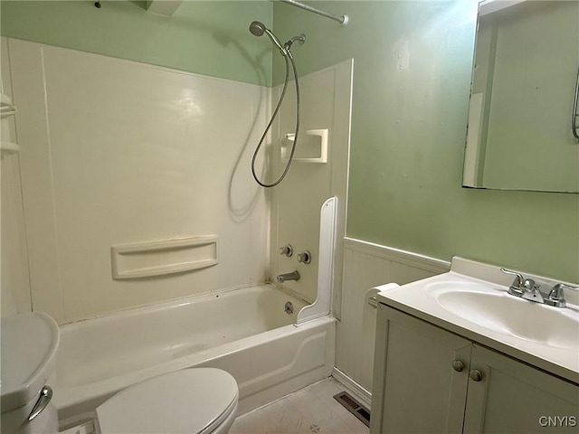 211 Pharis St, Syracuse, NY 13204 - full bathroom featuring bathing tub / shower combination, wainscoting, vanity, and marble finish flooring