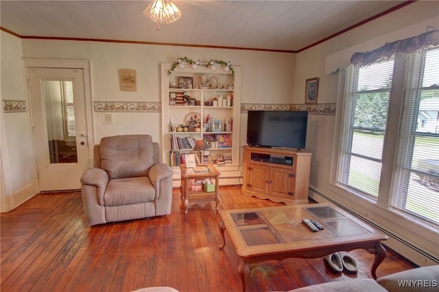 6716 Main St, Cherry Creek, NY 14723 - living area with crown molding and wood-type flooring