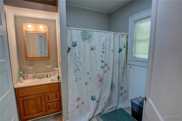 6716 Main St, Cherry Creek, NY 14723 - full bathroom with vanity, plenty of natural light, and a shower with shower curtain