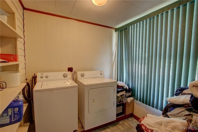 6716 Main St, Cherry Creek, NY 14723 - washroom featuring independent washer and dryer, crown molding, and light floors