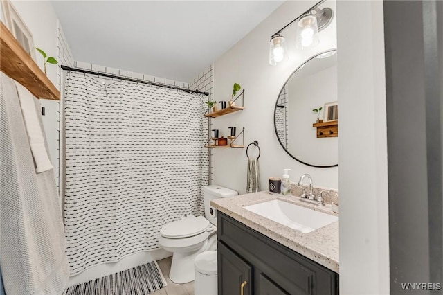 7052 Waring Cir, Evans, NY 14047 - bathroom with vanity, a shower with curtain, and tile patterned flooring