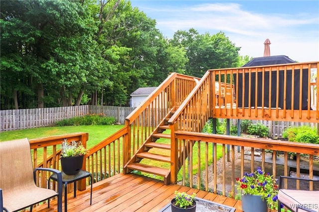 7052 Waring Cir, Evans, NY 14047 - wooden terrace with stairs and a fenced backyard