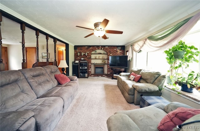 3461 Orchard Park Rd, Orchard Park, NY 14127 - living room featuring ceiling fan, carpet, and crown molding