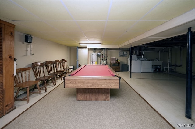 3461 Orchard Park Rd, Orchard Park, NY 14127 - rec room with washing machine and dryer, water heater, and billiards