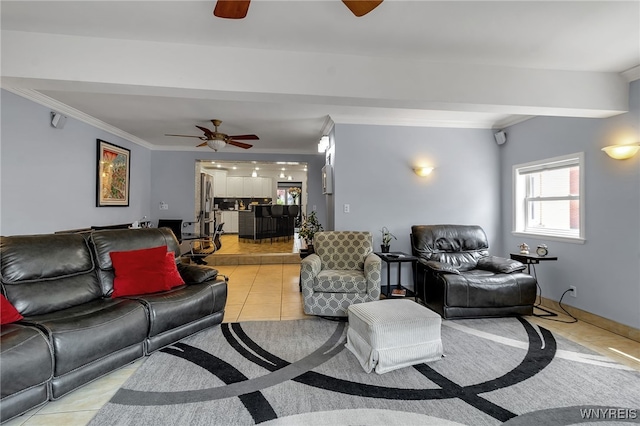 66 Devonshire Rd, Tonawanda, NY 14223 - living area with ceiling fan, crown molding, and light tile patterned floors