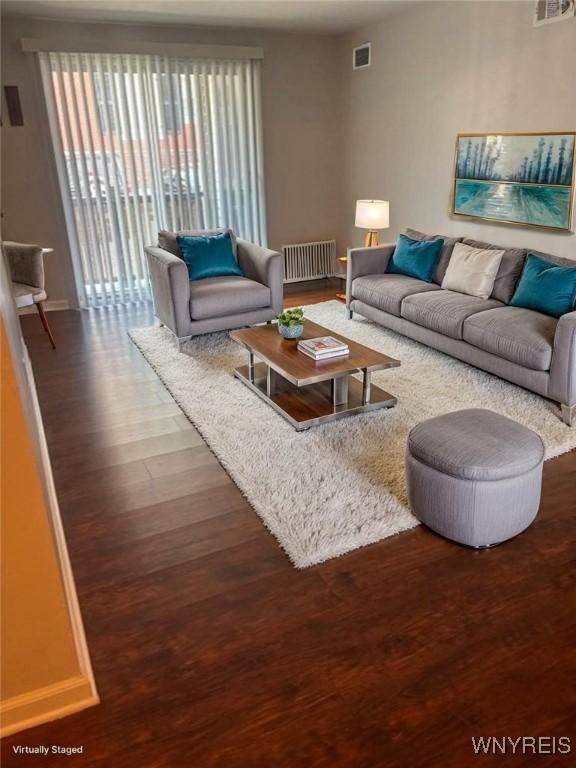 770 W Ferry St Unit 9A, Buffalo, NY 14222 - living area with wood finished floors and radiator