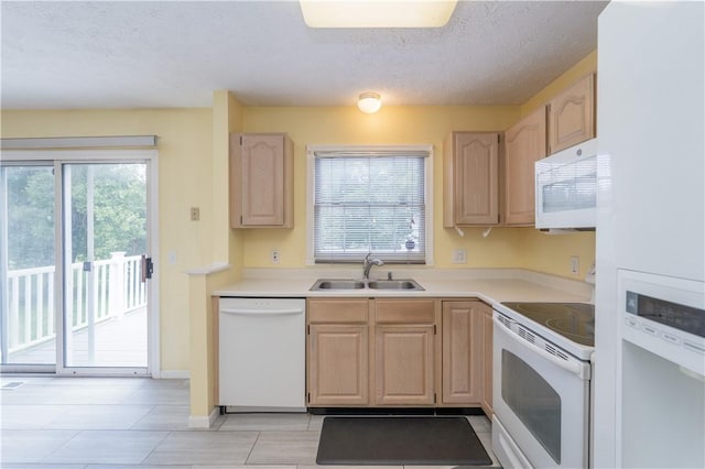 5 Yankee Ct, Chili, NY 14624 - kitchen with white appliances, light brown cabinets, light countertops, a textured ceiling, and light tile patterned flooring