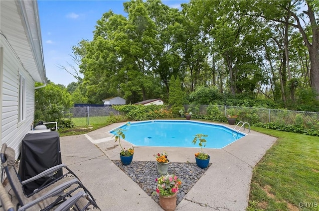 5647 Stevens Dr S, Cicero, NY 13039 - view of pool with a fenced backyard, a patio area, area for grilling, and view of scattered trees